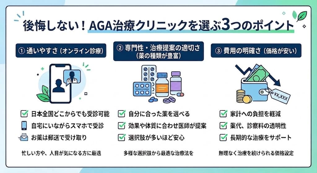 後悔しない!AGA治療クリニックを選ぶ3つのポイント