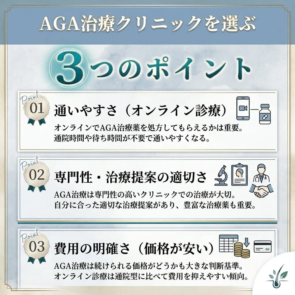 AGA治療クリニックの後悔しない選び方【3つのポイント】